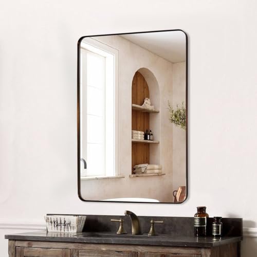 ANDY STAR Wall Mirror for Bathroom, 20”x28”Brushed Bronze Bathroom Mirror, Rounded Rectangle Mirror in Premium Stainless Steel Metal Frame Hangs Horizontal Or Vertical ANDY STAR