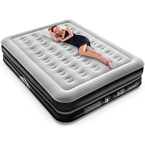 Airefina Deluxy Queen Air Mattress, Inflatable Air Bed with Built-in Electric Pump, Double-High Guest Airbed in 3 Mins Self-Inflation/Deflation, Flocked Top Blow Up Bed for Home Camping 203x152x41cm Airefina