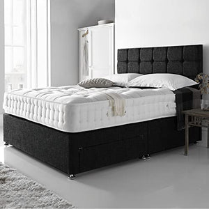 DBZ BEDS Reinforced Small Double Bed Set 4 FT with 2000 Series Mattress - Black Venice Divan Beds Set with Various Storage Options – 26 Inch Headboard with Chrome Glider Feet (Small Double) DBZ BEDS