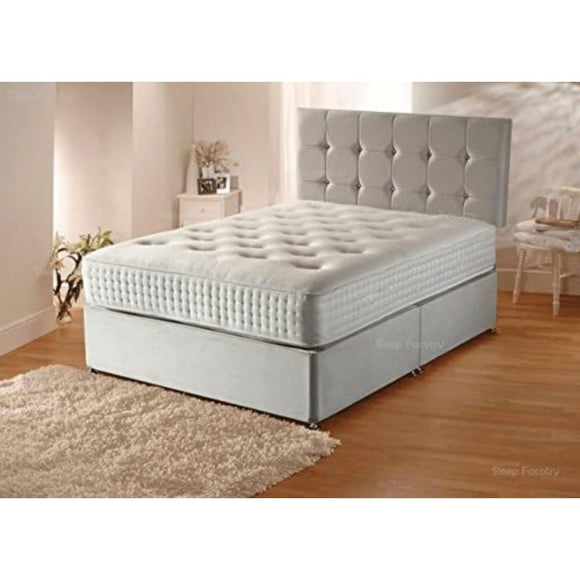 Sleep Factory Plush Velvet Divan Bed Set with Orthopaedic Mattress,Headboard and 2 Free Bed Drawers, 5FT Kingsize (150cm by 200cm) Sleep Factory Ltd