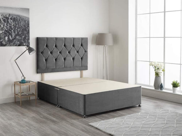 Bed Centre Charcoal Plush Fabric Divan Base Plus Matching Headboard3ft 4ft 4ft6 5ft 6ft (4FT6 (Double)) Bed Centre