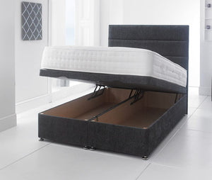 DivanBedsDeals Ottoman Storage Charcoal Fabric Chenille Divan Bed with Mattress Included – 24" High Headboard – 4FT6 Double Bed with mattress and Under Bed Storage(L= 190 x W= 135 cm) DivanBedsDeals