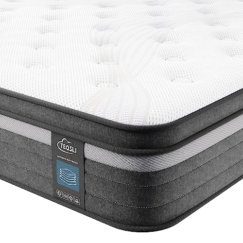 TeQsli Gel Individually Pocket Sprung King Mattress 5FT with Soft Fabric, 10 Inch Hybrid Mattress King for Pressure & Back Pain Relief, Medium Firm Mattress in a Box-150x200x25cm TeQsli