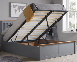 Grey Ottoman Storage Bed, Happy Beds Phoenix Stone Grey Wood Modern Bed - 4ft6 Double (135 x 190 cm) Frame Only happybeds