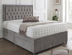 SANA SLEEP Designer Damask Memory Foam Divan Bed Set With Mattress, 2 Drawers (Same Side) and Headboard 4FT6 Double - Naples Grey SANA SLEEP