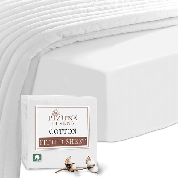 Pizuna 100% Cotton Fitted Sheets King Size White, 400 Thread Count Long Staple Cotton King Size Fitted Sheet 160x200 cm, Sateen Weave 40 cm Deep Fitted King Size Sheet 1 PC Pizuna