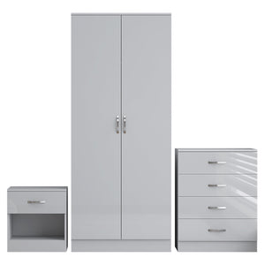 Modern 3 Piece Bedroom Storage Set High Gloss White 2 Door Wardrobe Set Chest of Drawers Bedside Table Sleek Storage Solution (High Gloss White) We Love Our Beds