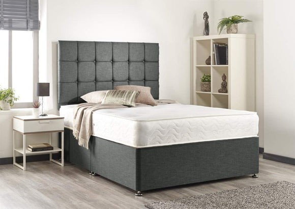 Grey Linen Memory Foam Divan Bed Set With Mattress, Headboard And 2 Free Drawers (Double) Bed Centre