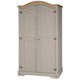 Home Source Corona 2-Door Pine Wardrobe, Space-saving Design with Hanging Rail and Shelf, Bedroom Storage Furniture, Grey Home Source