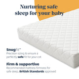 Mother Nurture Classic Eco Fibre Cot Bed Mattress - Hypoallergenic Easy Clean Quilted Cover, Reversible, Water Resistant, Baby Cot Mattress, Firm & Supportive, White, BSI Tested - Size 140x70 x10cm Mother Nurture