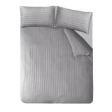 Sleepdown Premium Hotel Quality 100% Cotton Satin Stripe Duvet Cover Set with Pillowcases Quilt Bedding Soft Easy Care Luxury Bed Linen - Grey - Double (200 cm x 200 cm) Sleepdown