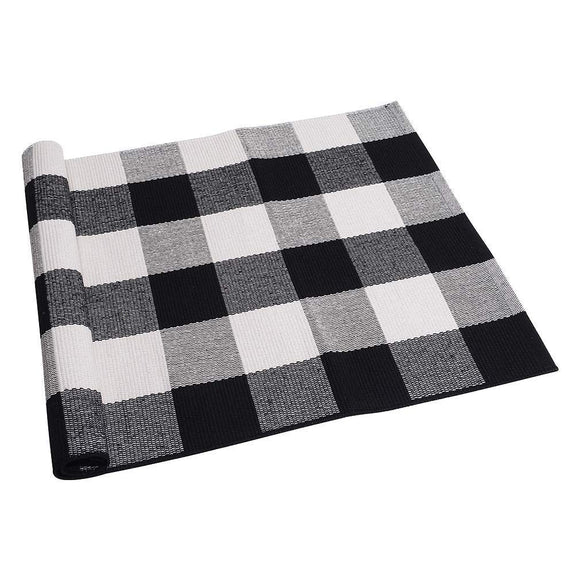 SEEKSEE 100% Cotton Buffalo Plaid Rug 24 x 36 Inches Black and White Rug Buffalo Plaid Doormat Washable Hand-Woven Indoor or Outdoor Rugs for Layered Front Door Mats, Porch, Farmhouse, Entryway SEEKSEE