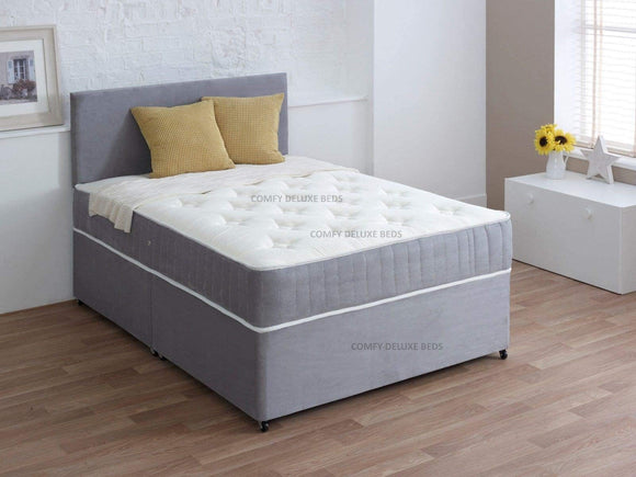 Comfy Deluxe LTD LUXURY SUEDE DIVAN 3FT SINGLE BED SET WITH MATTRESS - HEADBOARD AND AVAILABLE STORAGE DRAWERS (3FT 0 Drawer, SILVER SUEDE) Comfy Deluxe LTD