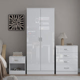 Modern 3 Piece Bedroom Storage Set High Gloss White 2 Door Wardrobe Set Chest of Drawers Bedside Table Sleek Storage Solution (High Gloss White) We Love Our Beds