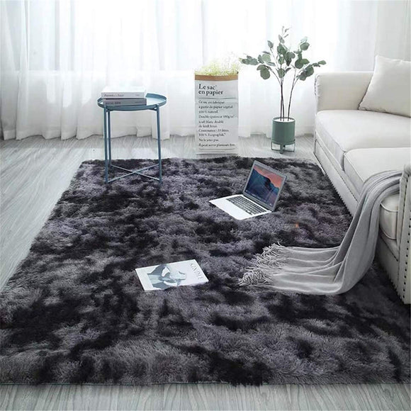 Blivener Soft Touch Area Rug Bedroom Anti-Skid Yoga Carpet Shaggy Rugs Fluffy Motley Tie-dye Carpets Dark Grey 60 x 120 cm Blivener