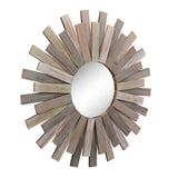 Stonebriar Large Round 31.3" Wooden Sunburst Hanging Wall Mirror with Attached Hanging Bracket Stonebriar