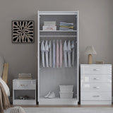 Modern 3 Piece Bedroom Storage Set High Gloss White 2 Door Wardrobe Set Chest of Drawers Bedside Table Sleek Storage Solution (High Gloss White) We Love Our Beds