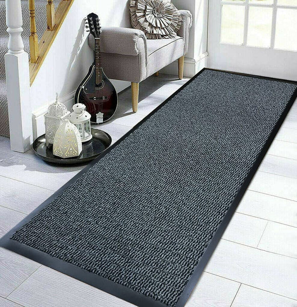 TrendMakers Extra Large Big Dark Light Grey Hardwearing Heavy Duty Black PVC Edge Pile Top Rubber Barrier Entrance Door Kitchen Utility Dust Floor Mats Rugs 90cm x 150cm TrendMakers