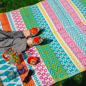 Talking Tables Waterproof Colourful Outdoor Rug Plastic, Lightweight Mat for Garden, Patio, Decking, Bathroom, Utility, Picnic | Folds Away for Easy Storage, 180 x 120cm Talking Tables