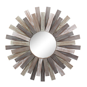 Stonebriar Large Round 31.3" Wooden Sunburst Hanging Wall Mirror with Attached Hanging Bracket Stonebriar