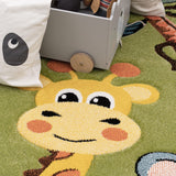 Children's Rug Play Rug Cute Circus Animals Tiger Lion Monkey Playful In Green And Multicolour, Size:80x150 cm TT Home