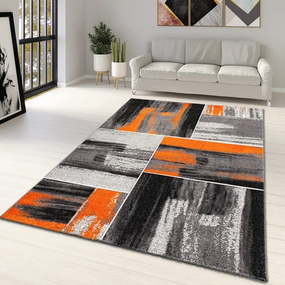 Viva Rugs Modern Rug Orange Grey Black Geometric Abstract Patterned Large XL Small Living Room Bedroom Carpet Mat (120x170cm (4'x5'6