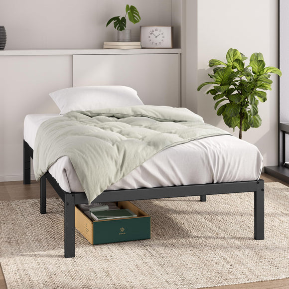 Zinus Elias Single Bed frame - Bed 90 x 190 cm - 36cm Height - Metal Bed frame with underbed storage and steel slat support - Black ZINUS