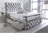 Sleep Factory's Silver Crushed Velvet Chesterfield 2 Drawer Divan Bed Set, Mattress & Headboard 4.6FT (Double) Sleep Factory Ltd