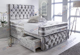 Sleep Factory's Silver Crushed Velvet Chesterfield 2 Drawer Divan Bed Set, Mattress & Headboard 4.6FT (Double) Sleep Factory Ltd