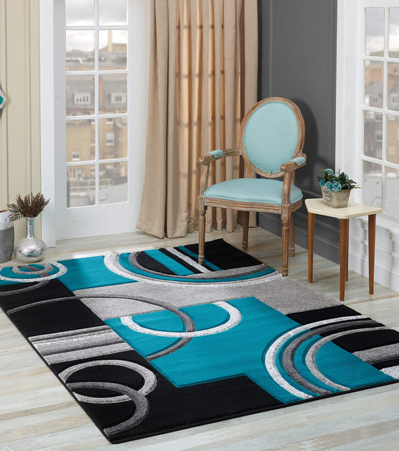 GLORY RUGS Area Rug Modern 2x7 Turquoise Soft Hand Carved Contemporary Floor Carpet with Premium Fluffy Texture for Indoor Living Dining Room and Bedroom Area GLORY RUGS