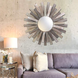 Stonebriar Large Round 31.3" Wooden Sunburst Hanging Wall Mirror with Attached Hanging Bracket Stonebriar