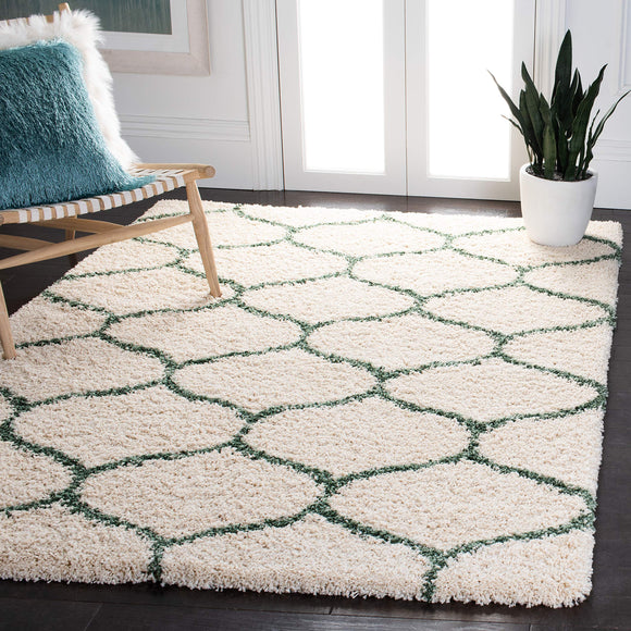 Safavieh Hudson Shag Collection SGH280H Moroccan Ogee Trellis 2-inch Thick Area Rug, 7' x 7' Square, Ivory / Green Safavieh