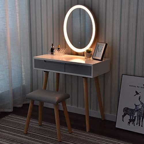 Artethys White Dressing Table Set with LED lights Mirror and Stool - We Love Our Beds